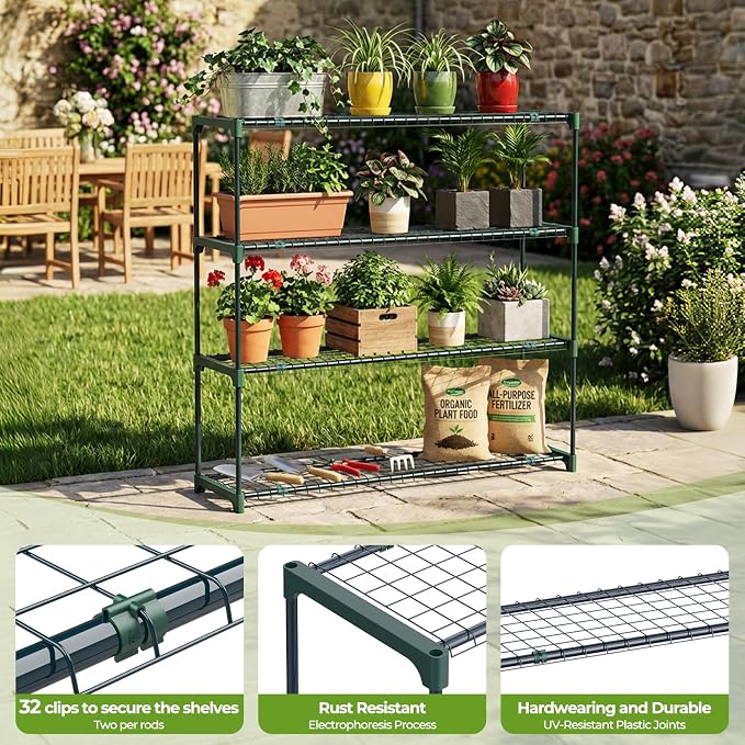Ohuhu Plant Greenhouse Shelves 4 Tier 2 Pack Extra-Wide Stable Green House - Image 5