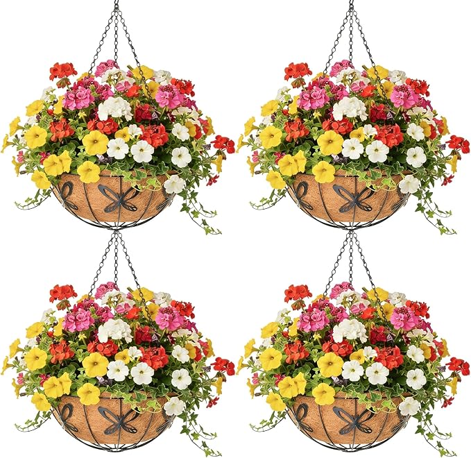 4 Pack 14 Inch Hanging Baskets for Plants Outdoor Metal Hanging Planter Hanging by Qusuxi