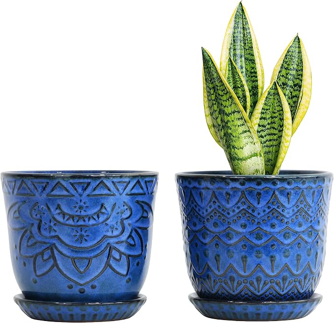 Gepege 6 Inch Blue Ceramic Planter, Plant Pot by Gepege