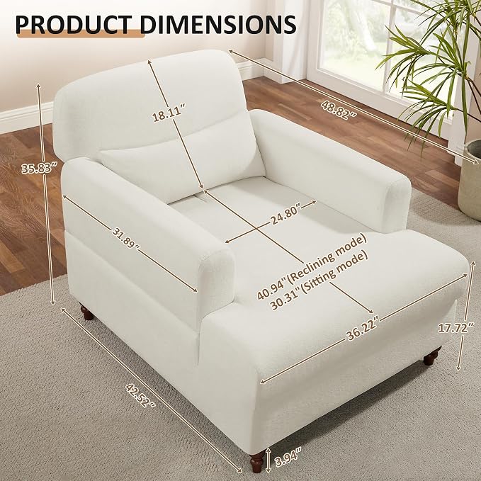Oversized Chaise Lounge Chair Set of 2, Cloud Fluffy Chaise Sofa Recliner - Image 2