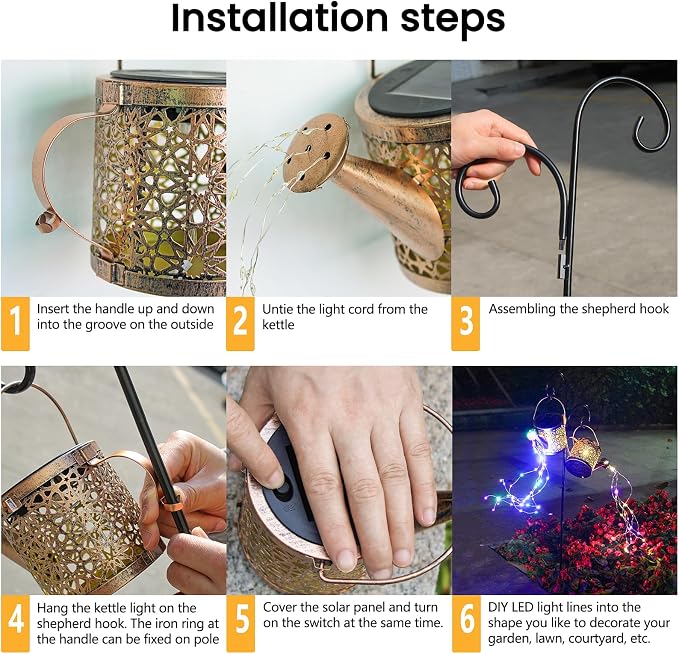 Solar Lights Outdoor Decorative, 2 Pack Metal Solar Watering Can Lights - Image 4