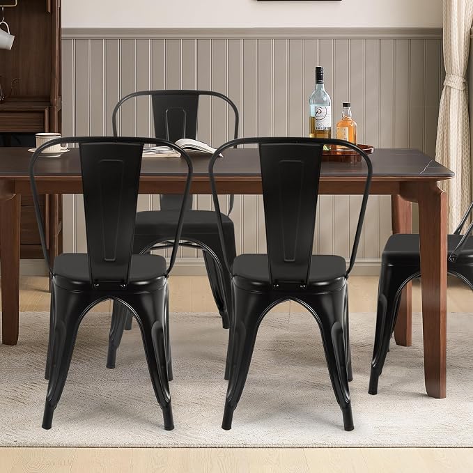 FDW | Metal Dining Chairs | Set of 4 | Black | Stackable Tolix Side Chairs - Image 2