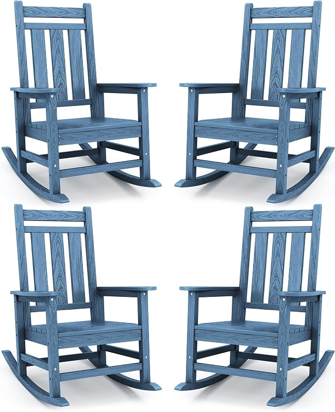 KINGYES Oversized Outdoor Rocking Chair Set of 4, All-Weather Patio Rocking by KINGYES