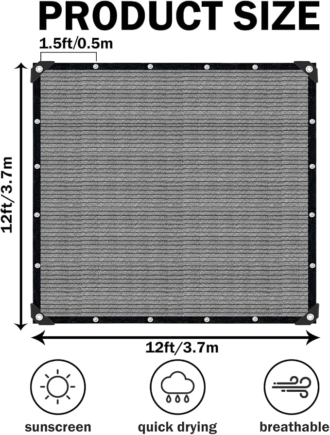 Sun Shade Cloth with Grommets, 90% UV Protection Shade Fabric, Pergola Shade - Image 2