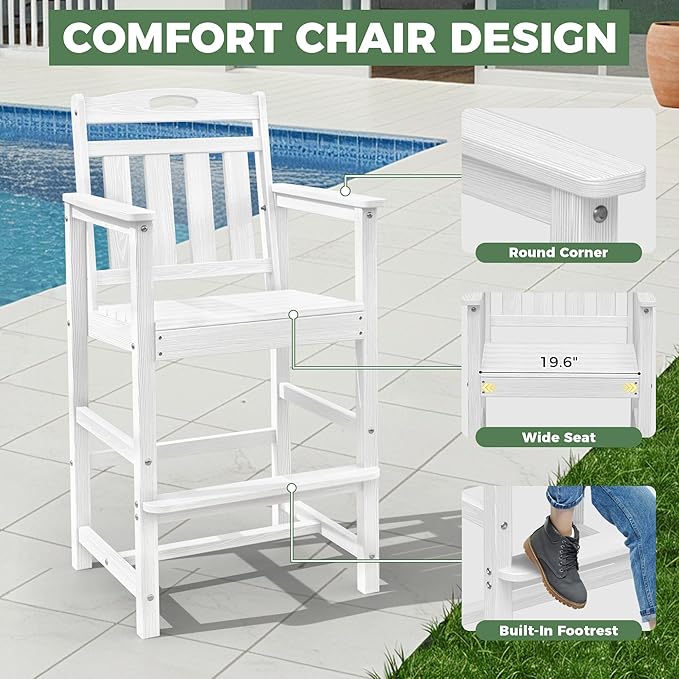 Outdoor Bistro Bar Set, Patio High Top Table and Bar Height Tall Adirondack - Image 5