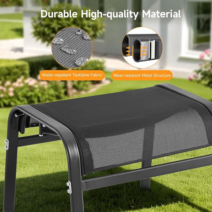 ONBRILL Outdoor Ottoman Foot Rest Set of 2, Textilene Fabric Outdoor Footstool - Image 5