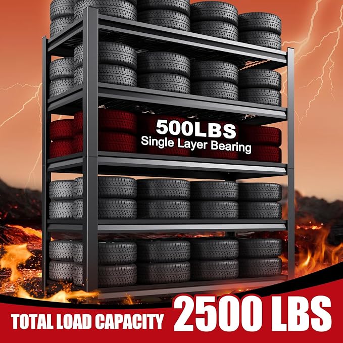Set of 4 Garage Shelving-3000 lbs 5 Tier Storage Shelves, Adjustable Heavy Duty - Image 5