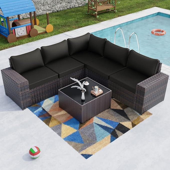 Kullavik Outdoor Patio Furniture Set 6 Pieces Sectional Rattan Sofa Set Brown by KULLAVIK
