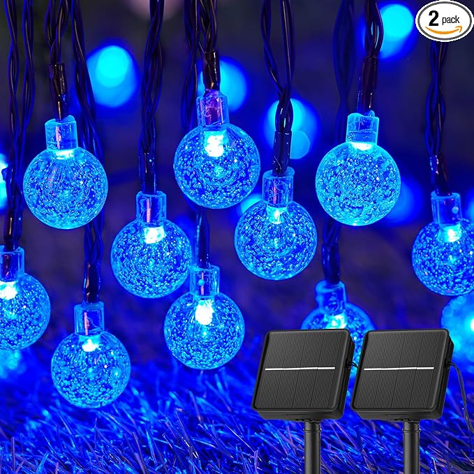 Solar String Lights Outdoor Waterproof, 2 Pack 60 LED 36.5 FT Each, 8 Lighting by Brightown
