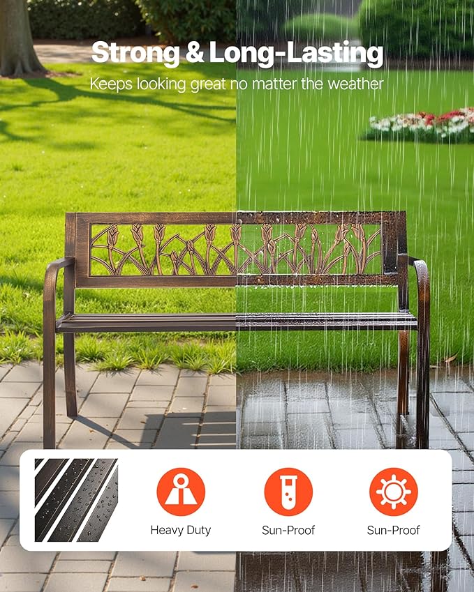 VEVOR Outdoor Bench, 50 inch, Carbon Steel Metal Frame - Image 4