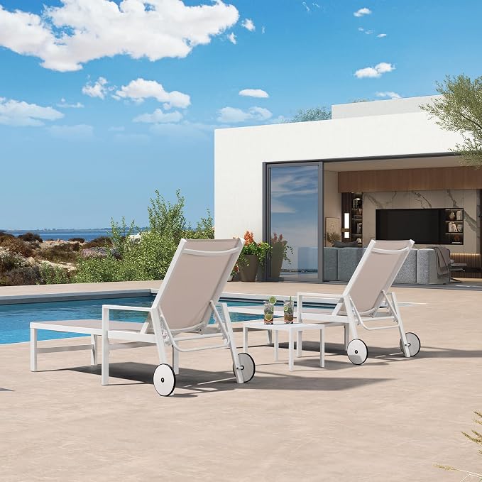 PURPLE LEAF Outdoor Lounge Chairs Set of 2 White Aluminum Chaise Lounge Chaisr - Image 3