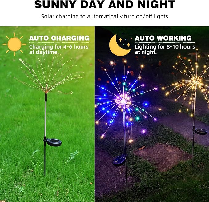 YOTOZU 4 PCS Solar Firework Light, Outdoor Solar Garden Decorative Lights 120 - Image 3
