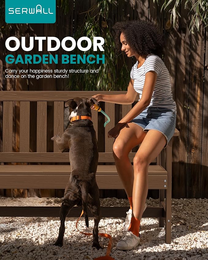 SERWALL Outdoor Bench, HDPE Outdoor Benches Weatherproof, 2-Person Garden Bench - Image 7