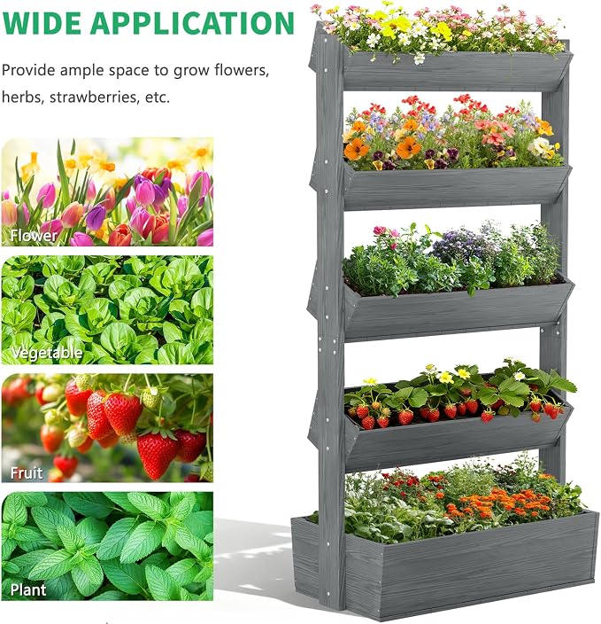DoCred Vertical Wooden Raised Garden Bed, 5 Tier Upgraded Garden Planters - Image 5