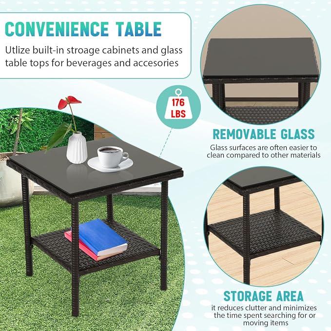 FDW Patio Bistro Conversation Set Wicker Furniture 2 Rattan Chairs Cushions and - Image 5