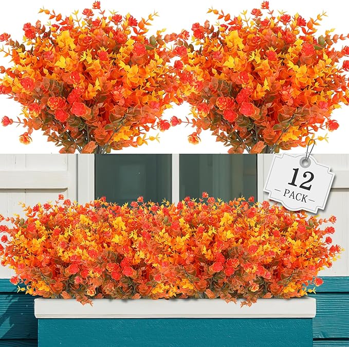 AGIRL 12 Bundles Artificial Fall Flowers Outdoor Indoor Decoration, No Fade by AGIRL
