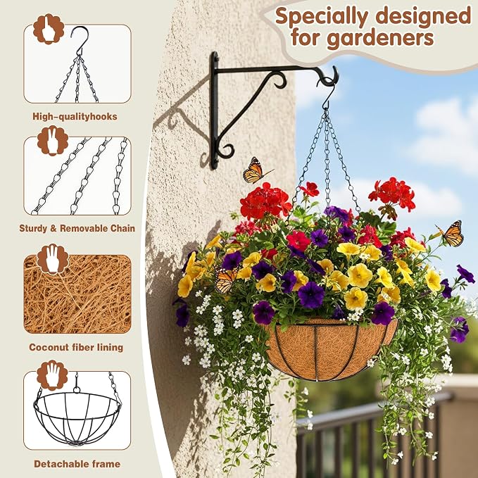 Metal 10 inch Round Planter, 4 Pack Hanging Wire Basket - Image 6