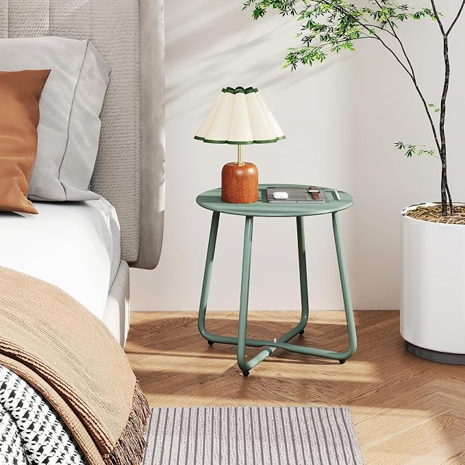 HollyHOME Round Metal Side Table, Rust-Resistant Patio Small Plant Stand - Image 8