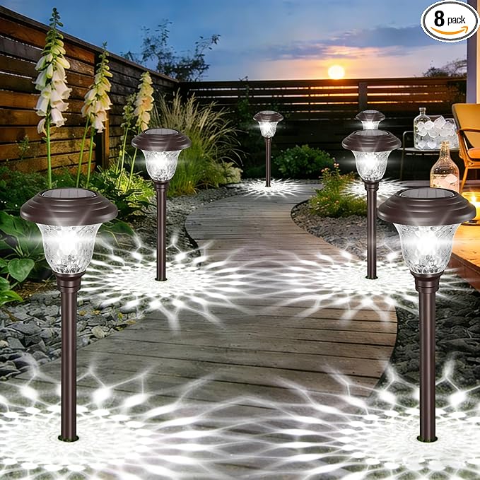 BEAU JARDIN 8 Pack Solar Pathway Lights Outdoor Solar Powered Waterproof Glass by BEAU+JARDIN