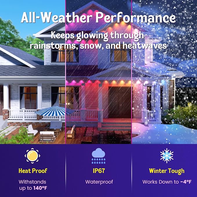Fitop Permanent Outdoor Lights, 150FT RGB Waterproof LED Lights - Image 2