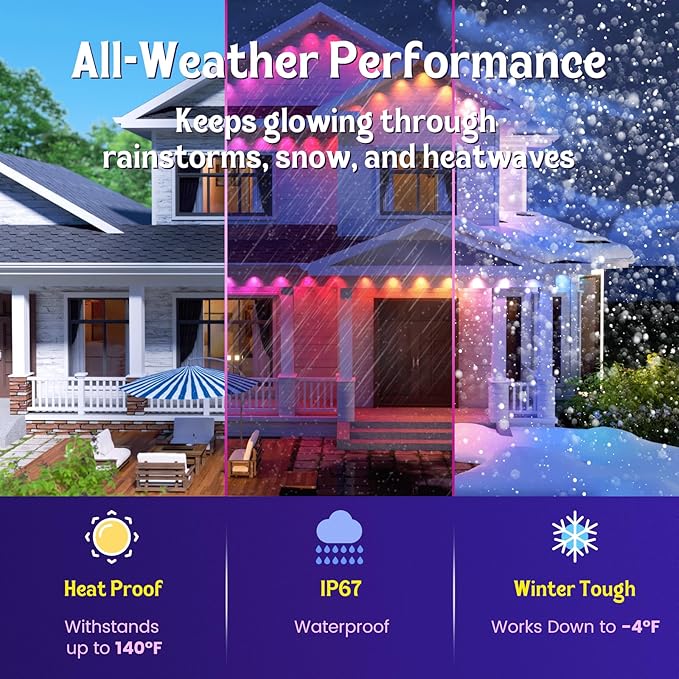 Fitop Permanent Outdoor Lights, 100FT RGB LED Eaves Light - Image 2