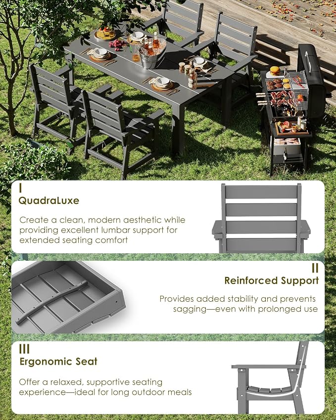 GREENVINES Outdoor Dining Chair | HDPE | Patio Chairs | All-Weather | Grey - Image 5