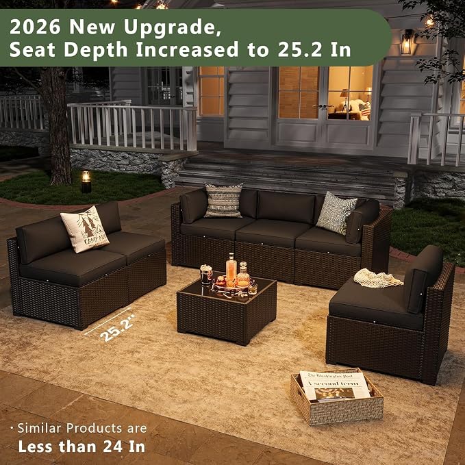 Aoxun 7 Piece Patio Furniture Set, Wicker Rattan Patio Sectional Sofa, Outdoor - Image 4