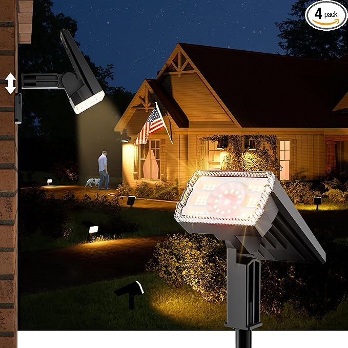 Large Panel Solar Spot Lights Outdoor 4 Pack, Solar Flood Lights Waterproof IP67 by BITPOTT