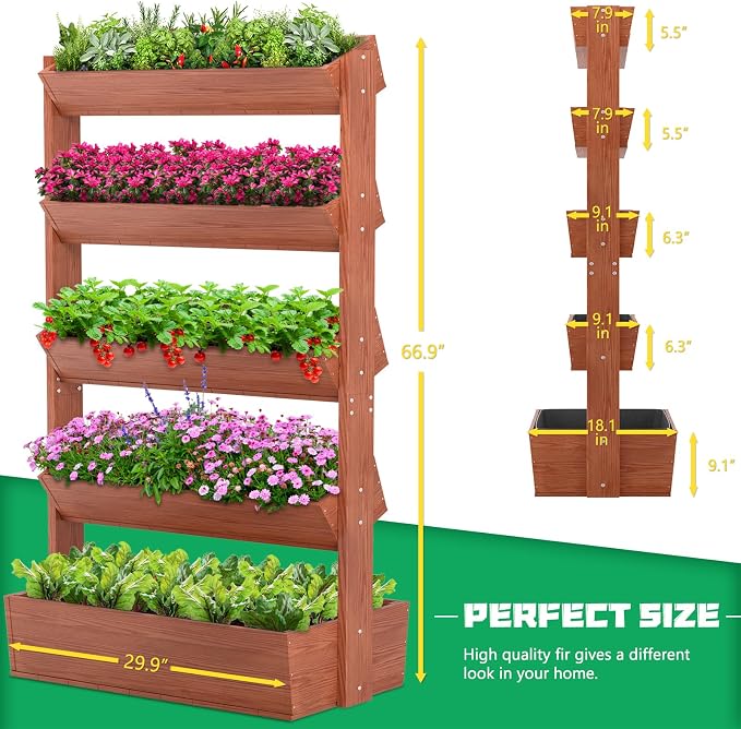 DoCred Vertical Wooden Raised Garden Bed, 5 Tier Garden Planters Freestanding - Image 6
