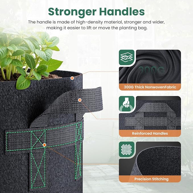 5 Pack 7 Gallon Grow Bags, Thickened Nonwoven Fabric Planter Pots - Image 3