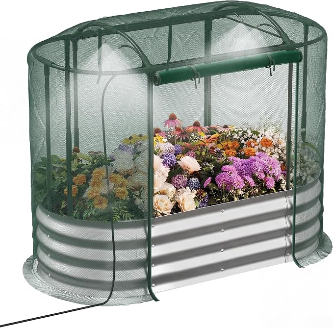 Raised Garden Bed with Self-Watering System, Oval Galvanized Raised Beds by Lineware