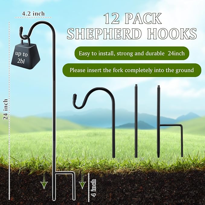 12 Pcs 24 Inch Shepherds Hook for Outdoor Adjustable Bird Feeder Pole Metal - Image 2