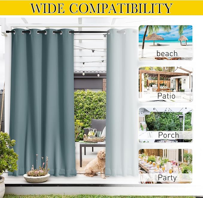 NICETOWN Outdoor Curtains for Patio Waterproof 108 inches Long 2 Panels - Image 8