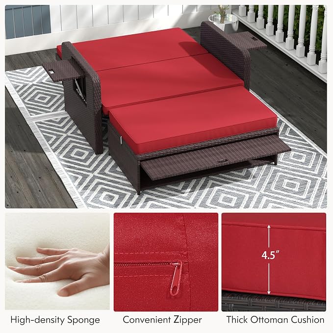 Nightcore Wicker Patio Outdoor Daybed, Outdoor Chaise Lounger w/ 4-Level - Image 7