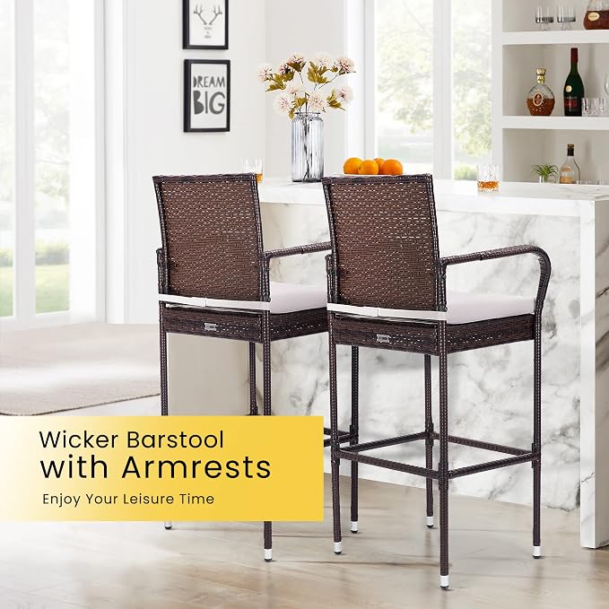 VIVOHOME 4 Packs Outdoor Wicker Barstool Patio Rattan Furniture - Image 3