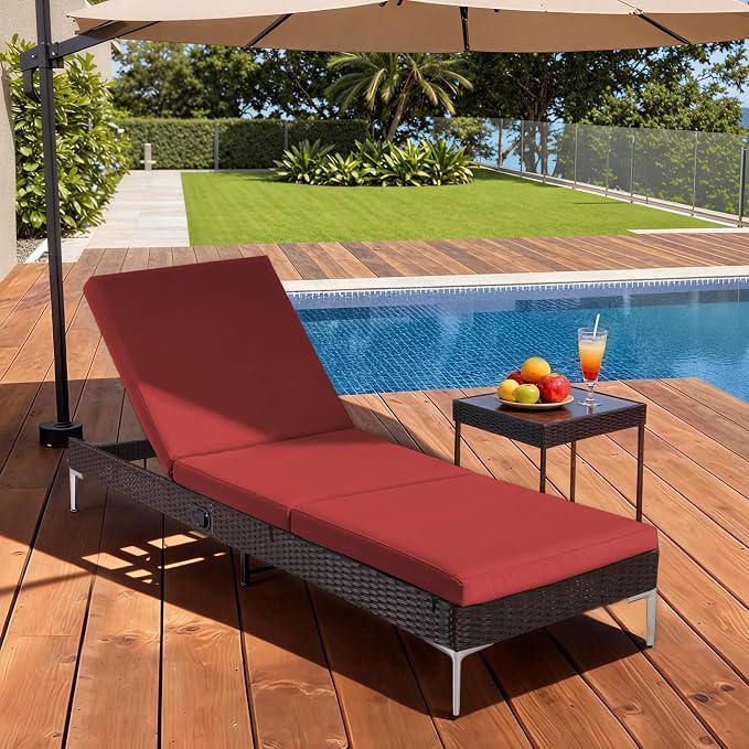 HOMREST Outdoor Lounge Chairs Set of 4, Patio Wicker Chaise Lounge - Image 2