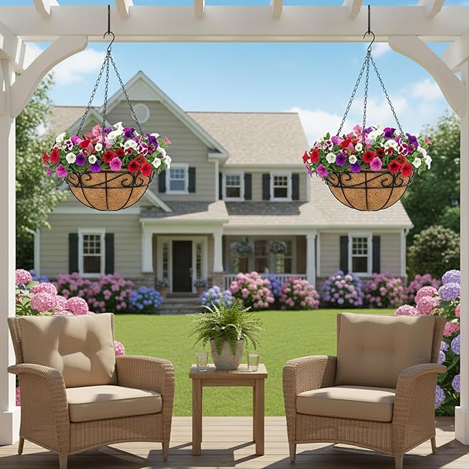 Outdoor Metal Hanging Planters Basket Hanging Baskets - Image 4