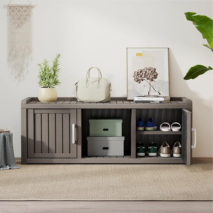 2-Tier Storage Bench, Waterproof UV-Resistant Outdoor Shoe Storage Cabinet - Image 7