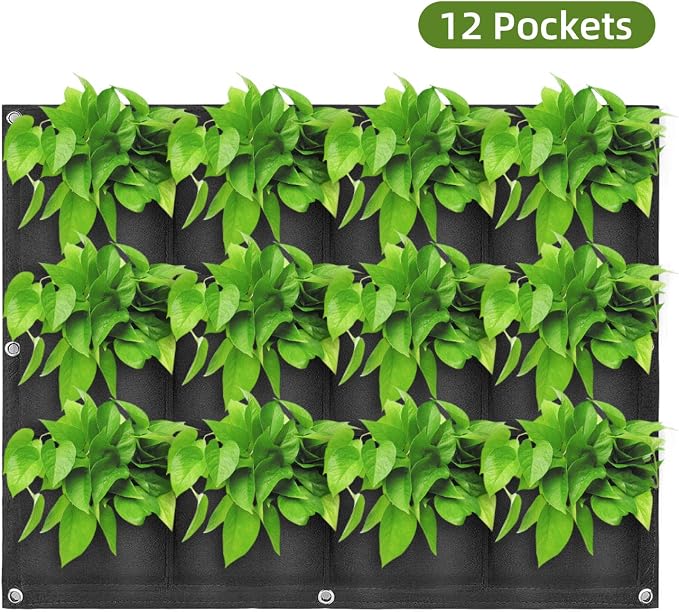 Hanging Planting Grow Bags, 12 Pockets Hanging Vertical Wall Planter Wall - Image 2