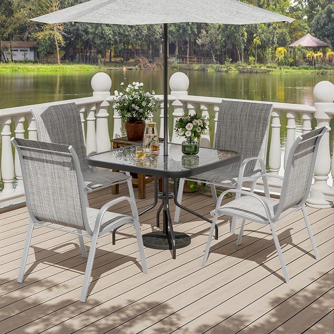UDPATIO Patio Chairs Set of 4, Stackable Silver Outdoor Dining Chairs - Image 2