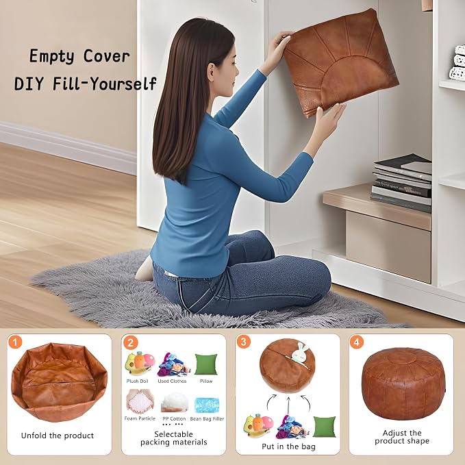 Thgonwid Unstuffed Moroccan Storage Pouf Foot Stool Ottoman Seat Handmade Faux - Image 4