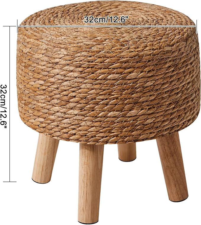 YMYNY Foot Stool Natural Seagrass Hand Weave, 12.6" Small Ottoman, Round - Image 3