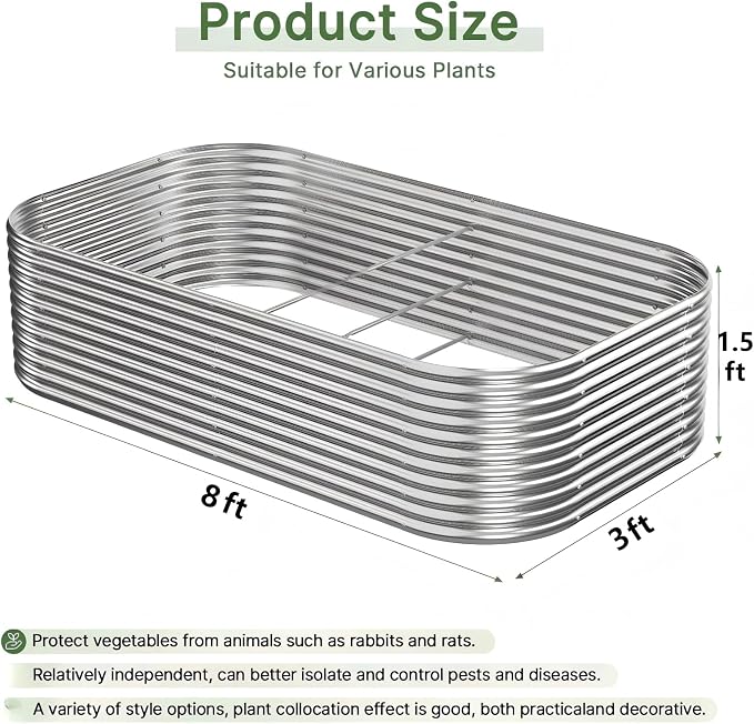 2 PCS Tall 8x3x1.5ft Galvanized Raised Garden Bed Outdoor, Metal Garden Bed - Image 2