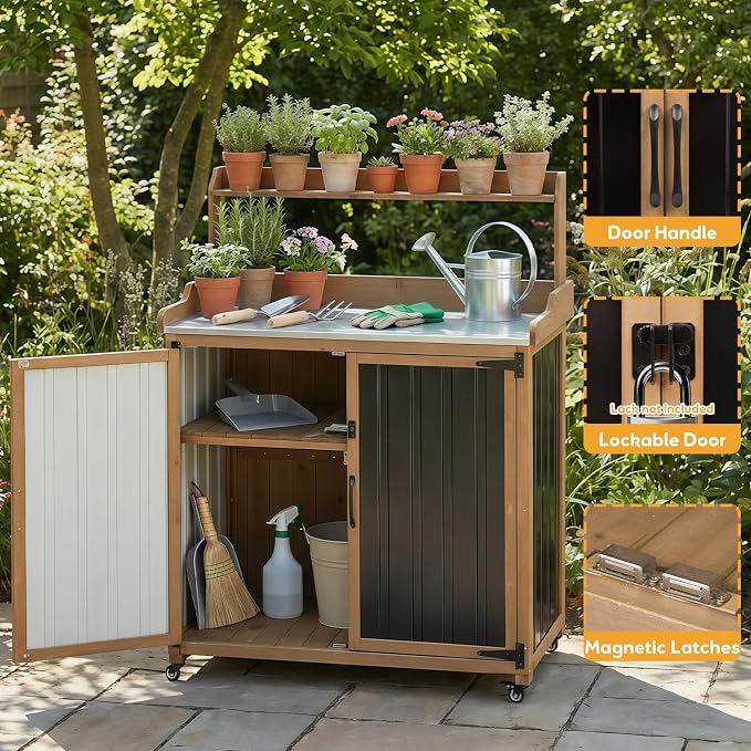 Potting Bench Table & Outdoor Storage Cabinet - Image 7