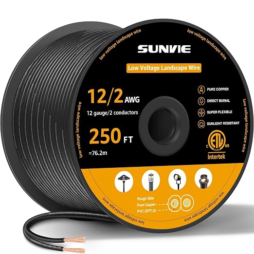 SUNVIE 12/2 Low Voltage Landscape Wire 250FT by SUNVIE