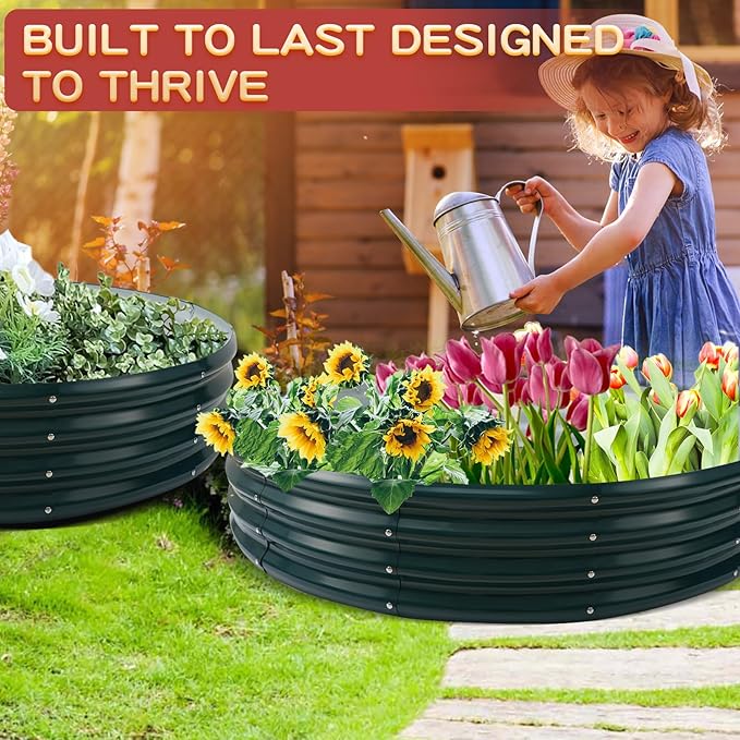 Durable Round Steel Raised Garden Bed Painted - Image 6