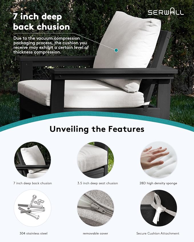 SERWALL HDPE Patio Conversation Set, 6-piece Sectional Outdoor Furniture Set - Image 4