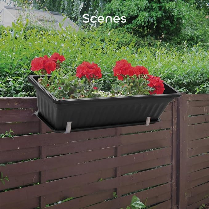 GROWNEER 6 Packs 17 Inches Black Flower Window Box Plastic Vegetable Planters - Image 7