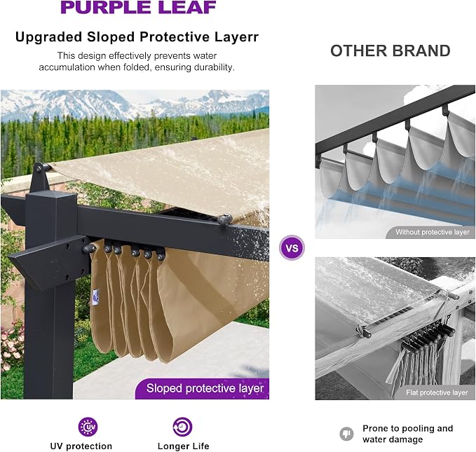 PURPLE LEAF 10' x 10' Aluminum Outdoor Pergola Modern Grape Trellis Retractable - Image 2