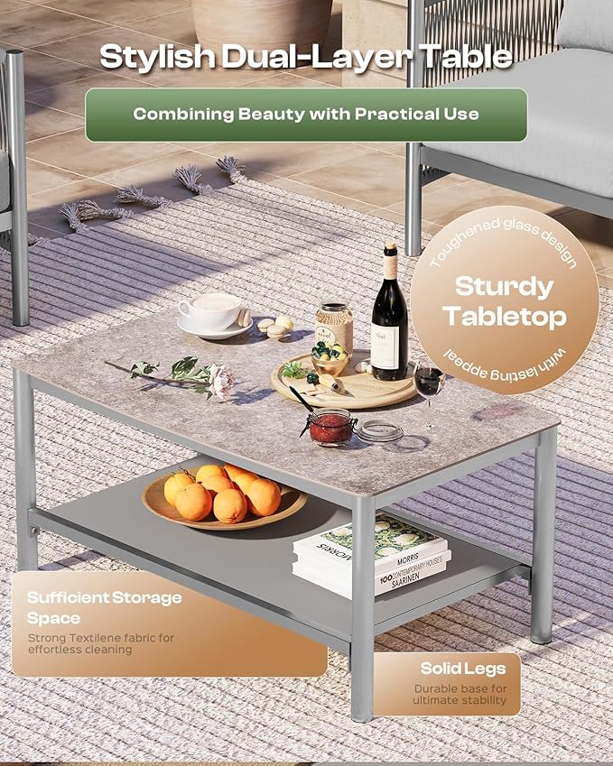 Aluminum Outdoor Sofa Armchair, HDPE Rope Patio Couch - Image 7